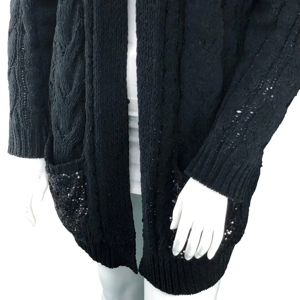 Loyd/Ford Womens Size M Sweater Chunky Knit Black Pure Rayon Sequins Pockets